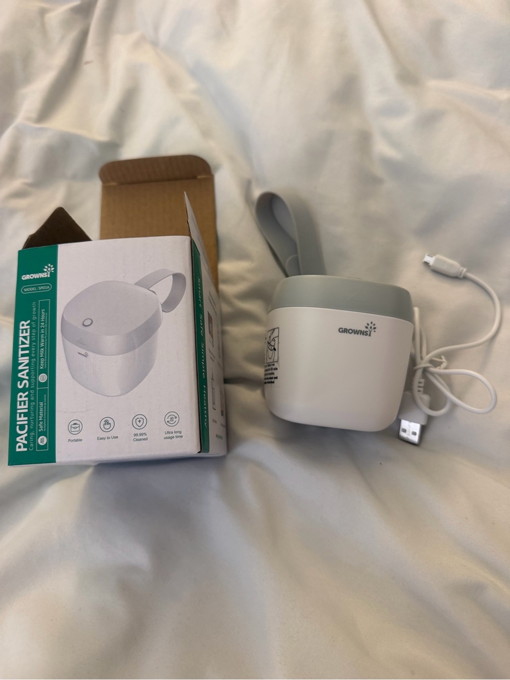 Grownsy White and Gray Portable Pacifier Sanitizer